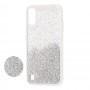 Чехол для Samsung Galaxy A01 (A015) Fashion блестки + popsocket серебристый