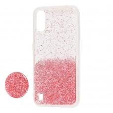 Чехол для Samsung Galaxy A01 (A015) Fashion блестки + popsocket розовый