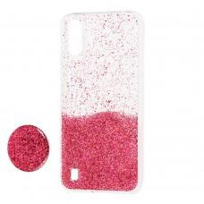Чехол для Samsung Galaxy A01 (A015) Fashion блестки + popsocket бордовый