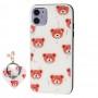 Чохол для iPhone 11 блискітки print + popsocket "ведмедики"