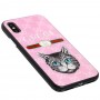 Чехол для iPhone X / Xs Vip Blue Glitter розовый "кот"