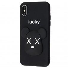 Чохол для iPhone X / Xs "ведмедик Lucky" чорний