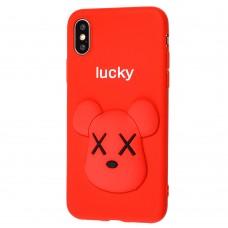 Чехол для iPhone X / Xs "мишка Lucky" красный