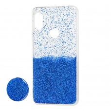 Чехол для Xiaomi Redmi Note 6 Pro Fashion блестки + popsocket "синий"