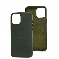 Чехол для iPhone 12 Pro Max Leather classic Full MagSafe military green
