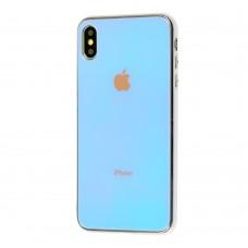 Чехол для iPhone Xs Max Rainbow glass с лого голубой