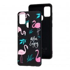 Чохол для Samsung Galaxy A21s (A217) Wave Fancy flamingo / black