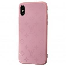 Чехол для iPhone X / Xs glass LV розовый