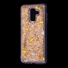 Чехол для Samsung Galaxy A6+ 2018 (A605) Блестки вода золото "корона и бриллиант"