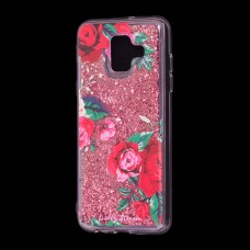 Чехол для Samsung Galaxy A6 2018 (A600) Блестки вода красный "красные розы"