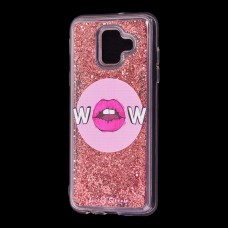 Чехол для Samsung Galaxy A6 2018 (A600) Блестки вода красный "вау губы"