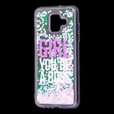 Чехол для Samsung Galaxy A6 2018 (A600) Блестки вода светло-розовый "босс"
