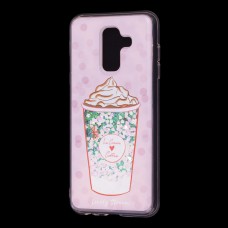 Чехол для Samsung Galaxy A6+ 2018 (A605) Блестки вода светло-розовый "мороженое"
