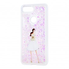 Чехол для Xiaomi Mi 8 Lite Блестки вода светло-розовый "девушка в белом платье"