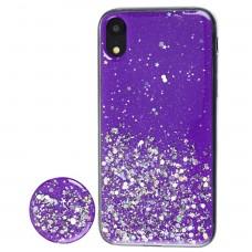 Чохол для iPhone Xr блискітки + popsocket "фіолетовий"