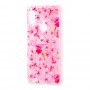 Чехол для Xiaomi Redmi Note 6 Pro блестки вода розовый "розовые цветы"