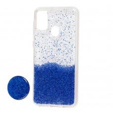 Чохол для Samsung Galaxy M21 / M30s Fashion блискітки + popsocket синій