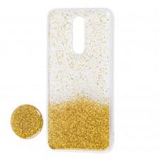 Чехол для Xiaomi Redmi 8 Fashion блестки + popsocket золотистый