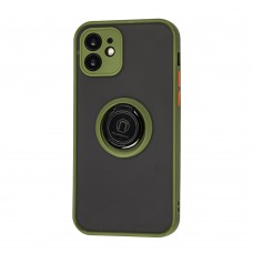 Чехол для iPhone 12 LikGus Edging Ring camera зеленый (хаки)  
