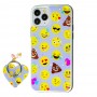 Чохол для iPhone 11 Pro блискітки print + popsocket "смайлик"