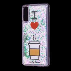 Чехол для Samsung Galaxy A50 / A50s / A30s Блестки вода светло-розовый "я люблю кофе"
