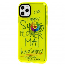 Чехол для iPhone 11 Pro Max Neon print happy желтый / зеленый