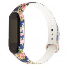 Ремешок для Xiaomi Mi Band 5 силиконовый blue-pink flowers
