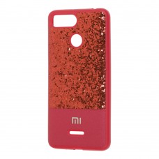 Чохол для Xiaomi Redmi 6 Leather + Shining червоний