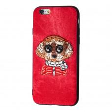 Чехол Embroider Animals для iPhone 6 Jeans красный "собака"