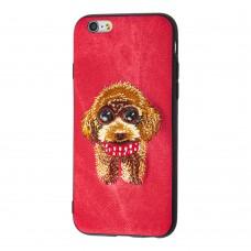 Чехол Embroider Animals для iPhone 6 Jeans красный "собака с шарфом"