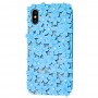 Чехол 3D для iPhone X / Xs цветы со стразами голубой