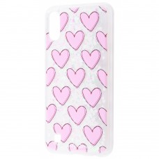 Чехол для Samsung Galaxy A10 (A105) Блестки вода "розовые сердца"