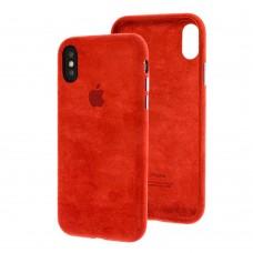 Чехол для iPhone X / Xs Alcantara 360 красный