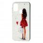 Чехол для Samsung Galaxy M21 / M30s Glass блестки "девушка в красном"