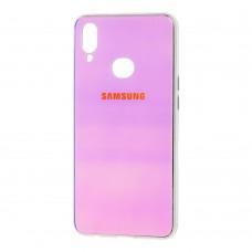 Чехол для Samsung Galaxy A10s (A107) Rainbow glass с лого фиолетовый