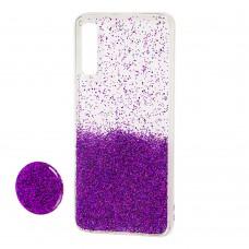 Чехол для Samsung Galaxy A50 / A50s / A30s Fashion блестки + popsocket фиолетовый