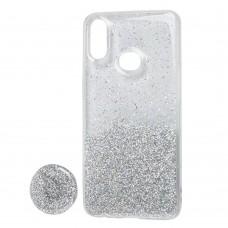 Чохол для Samsung Galaxy A10s (A107) Fashion блискітки + popsocket сріблястий